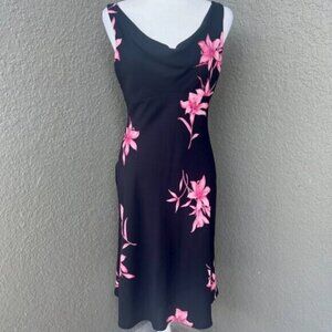 Jones New York Black & Pink Floral Midi Dress